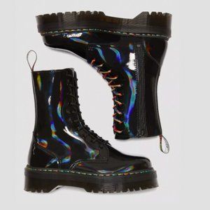 RARE Dr. Martens Jadon Hi Rainbow Patent Platform Boots | US 8